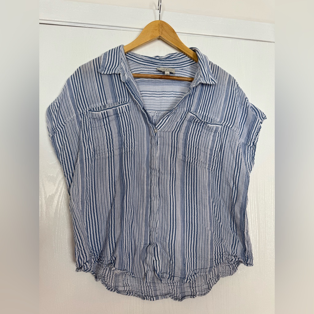 Lucky Brand Blue And White Striped Shirt 58 Cotton